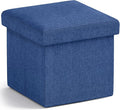 Ornavo Home Small Storage Ottoman Foldable Collapsible Cube Square Linen Ottoman Foot Rest Stool Seat, for Living Room, Bedroom, Home Office, Dorm - 12 x 12 x 12, Navy Blue