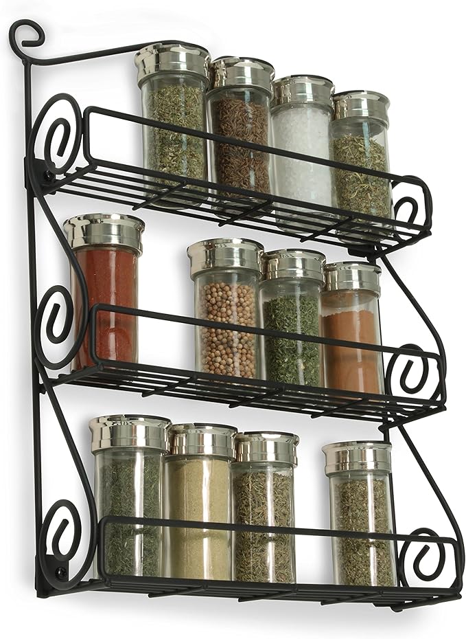 Spectrum Diversified Scroll Wall-Mounted Traditional Spice Rack Organizer for Cabinet & Kitchen, 3-Tier, Beauty & Nail Polish, 43710