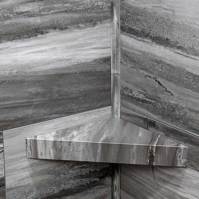 Palisade Vinyl Waterproof Corner Shower Shelf in Hermitage Granite/Urban Cliff