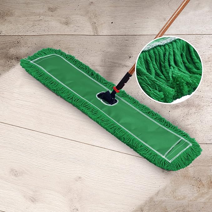 Matthew Cleaning 36'' Industrial Strength Cotton Dust Mop Refill Washable Replacement Heads for Residential & Commercial Use Fit Standard Dust Mop Frames, Hardwood, Concrete Floors Green 3 Pack