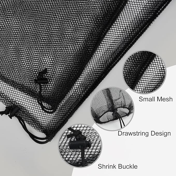 PLULON 6 Pcs Mesh Bag Drawstring Mesh Laundry Bags, 18 x 12 Inch Nylon Drawstring Bag for Pool Beach Ball Toys Storage Bag for Collecting Travel Sports Gym (Black)