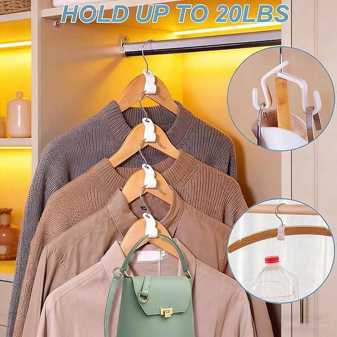 20 Pack Hanger Connector Hooks – Premium Space-Saving Clothes Hanger Hooks for Closet Organization, Clear Plastic Multi-Purpose Hanger Connectors for Pants, Shirts, Jackets & More
