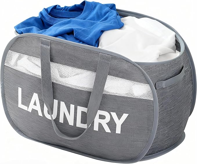 Tsmallbear Foldable Laundry Basket with Lid, Oxford Cloth Reinforced Steel Ring Collapsible laundry hamper, 70L Breathable Mesh Dirty clothes hamper with Dual Handles for Home, Dorm, Apartment