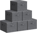 SONGMICS Foldable Storage Organizer Boxes, Set of 6 Storage Basket Bins with Lids, Handles, Clothes Organizer, 15.7 x 11.8 x 9.8 Inches, Non-Woven Fabric, Slate Gray URZB003G02