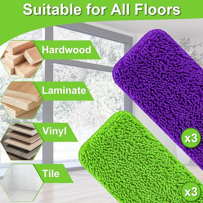 Reusable Mop Pads Compatible with Swiffer Wet Jet Mop, Wet Jet Pads Refills Microfiber Mop Pads Wet & Dry Use Mop Replacement Pad for Swiffer Wetjet Cleaning Supplies-6 Pack