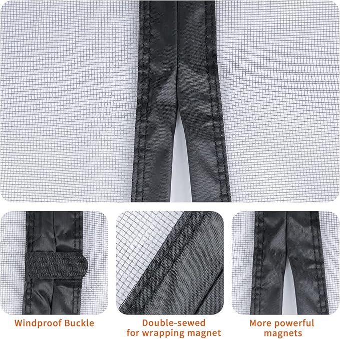 WochiTV Gray Magnetic Screen Door Fits Door Size 48" x 82", Screen Size 50" x 83", Mesh Net Curtain with Magnet Keep Fresh Air in