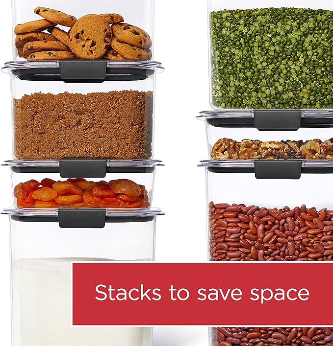 Rubbermaid Brilliance 16-Cup Airtight Food Storage Container with Lid Clear/Grey - optimal for pantry organization flour sugar and food storage