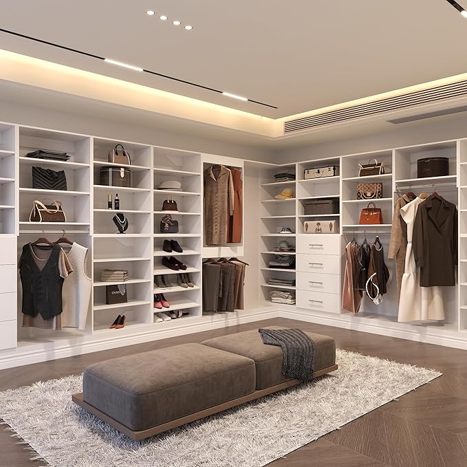Short Tower Closet Unit, Modular Closet System, Wood Closet System Organizer with Storage for Walk In Closets, Clothing Rack Wardrobe Closet for Hanging Clothes, Bedroom, White, 31.5"W