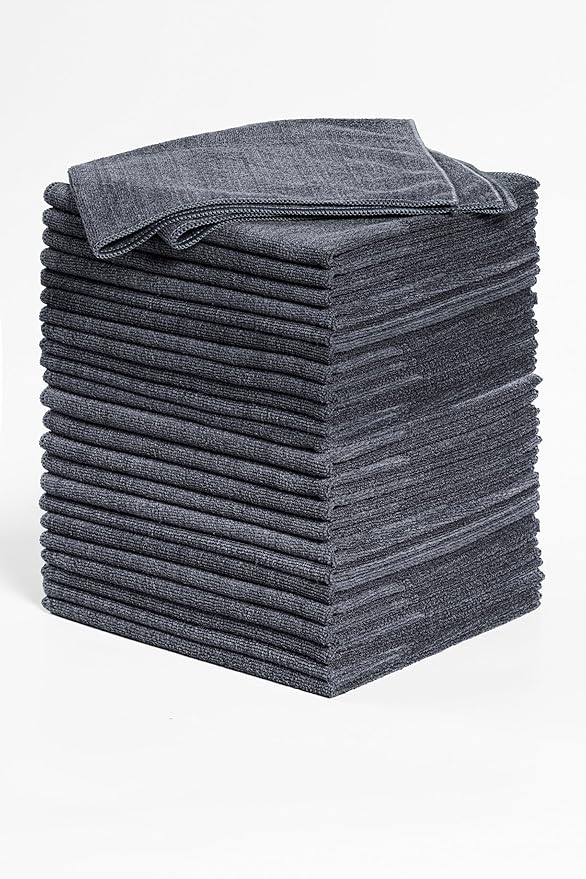 Rosyn Premium 420 GSM Microfiber Cloth Black 16x16 Inches - Luxury Scratch-Free Detailing Towel for Cars, Yachts, Boats & Watches - Ultra Soft, Lint-Free, Highly Absorbent (Large, 24, Count)