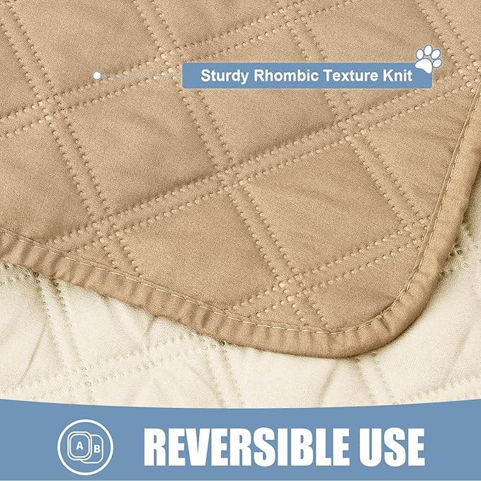 Smiry Waterproof Dog Bed Cover Pet Blanket, Soft Washable Dog Blanket for Furniture Bed Couch Sofa Reversible, Checkered (52"x82", Camel/Beige)