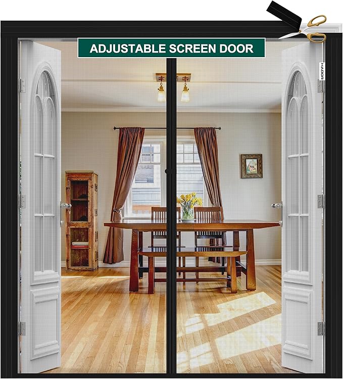 Adjustable Magnetic Screen Door Fit Door Size Width 70" - 74" Height 80" - 82", DIY Widen Heavy Duty Door Net Screen Mesh with Strong Magnet for Sliding Glass, Black