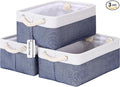 Sea Team 3-Pack Small Storage Basket Set, Storage Cube Organizer, Storage Bins, 12 x 8 x 5 Inches, Rectangle Canvas Fabric Collapsible Shelf Box with Handles for Kids Room (Denim/White)