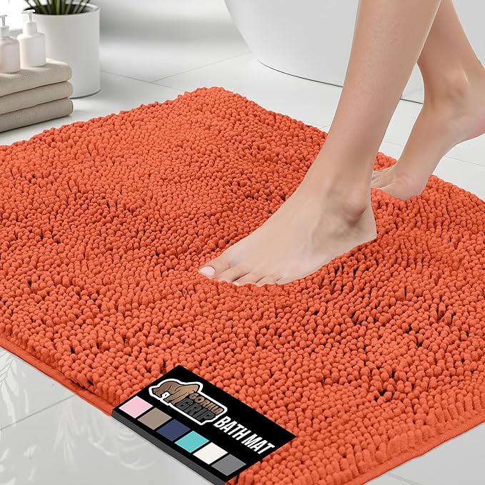 GORILLA GRIP Bath Rug Mat 60x24, Thick Soft Absorbent Chenille, Quick Dry Microfiber Mats, Rubber Backing Washable Shower Floor Rugs, Bathmat Runner, US Designed Bathroom Home Decor Accessories Coral