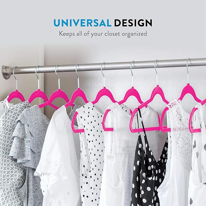 Zober Velvet Hangers 50 Pack - Heavy Duty Pink Hangers for Coats, Pants & Dress Clothes - Non Slip Clothes Hanger Set - Space Saving Felt Hangers for Clothing