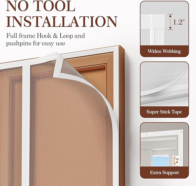 yotache White Magnetic Screen Door Fit 62" x 80" Doors, Screen Size 64" x 81" Double Door Net Curtain for Sliding Door
