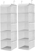 5 Shelves Hanging Closet Organizer, 2 Pack Hanging Storage with 6 Side Pockets for Clothes Shoes, 43"x12"x12"(Strip)