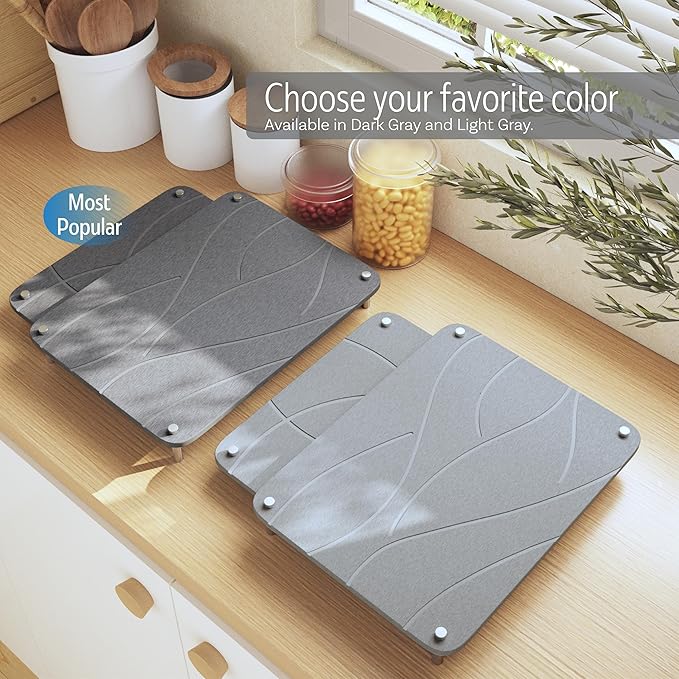 Large Stone Drying Mat for Kitchen Counter | 15.8” x 11.8” Dish Drying Mat Large | Diatomaceous Earth Collapsible Stone Dish Drying Mat | Collapsible Stone Mat for Kitchen Counter (Dark Gray)
