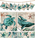 8 Pack Reusable Kitchen Swedish Dishcloths for Washing Dishes Absorbent Fast Drying Cleaning Sponge Cloths Cute Design Decorate Washable Swedish Towels, Blue Sea