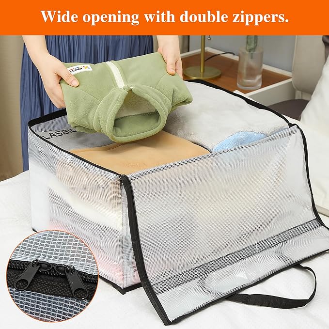 Vieshful 5 Pack 60L Clear Storage Bags with Zipper and Handles, Tear-Resistant Foldable Plastic Storage and Organizers for Clothes, Bedding, Duvets, Toys, for Closet & Moving
