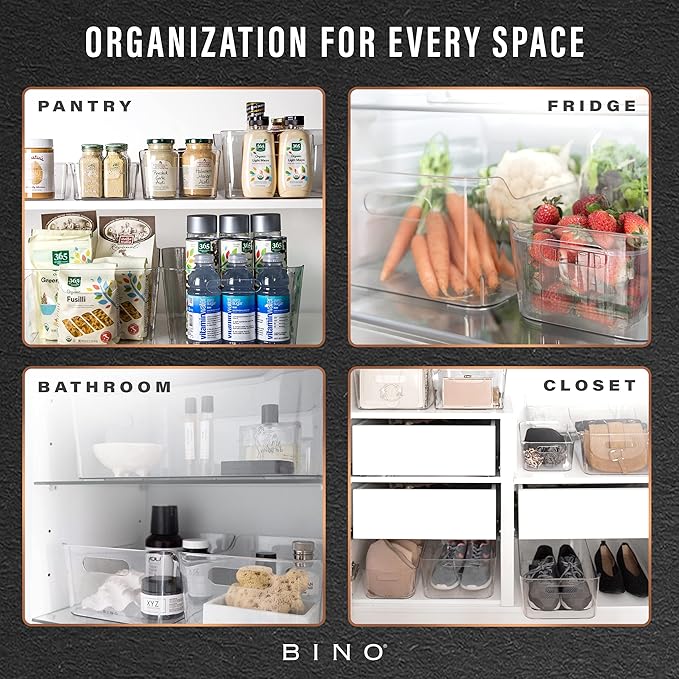 BINO Plastic Storage Basket, Large | Multi-Use Storage Basket | Rectangular Cabinet Organizer | Baskets for Organizing with Handles | Home & Office Organization & Container Storage