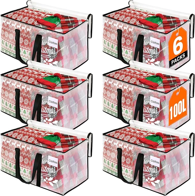 Clear Heavy Duty Extra Large Storage Bags, Reinforced Handles and Double Zippers, Packing Bags Alternative to Moving Boxes (6 Pack)