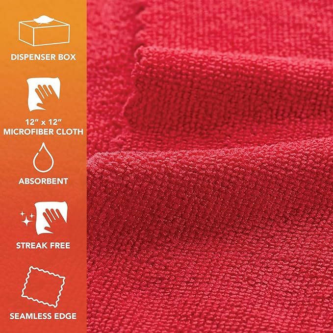 Arkwright Smart Rags in Box - (Bulk Case of 400) Lint Free Microfiber Cleaning Cloth, Scratch & Streak-Free, Dispensable Wash Towels for Cars, Window Glass, and Auto Shop, 12 x 12 in, Red