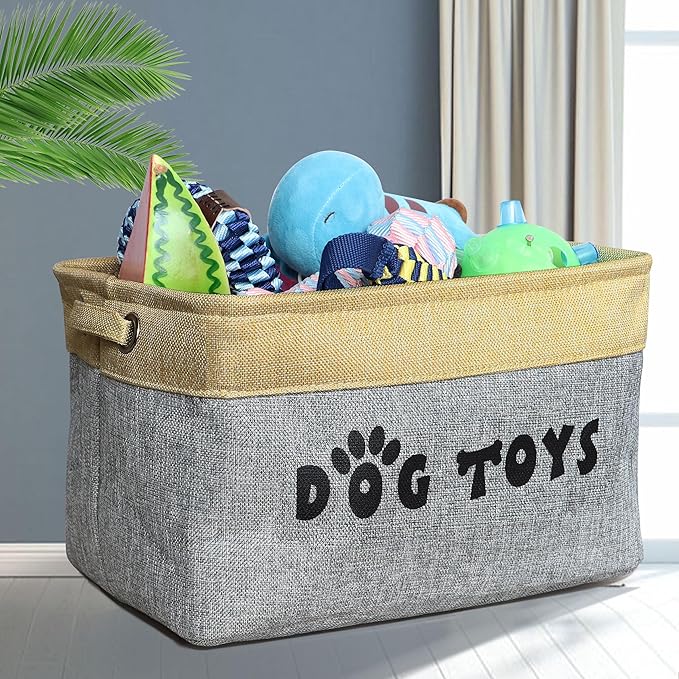 PET ARTIST Dog Toy Basket, Collapsible Dog Toy Bin Box with Comfortable Handles, Large Pet Toy Storage Basket Organizer for Accessories, Toys, Coat & Clothing, Blanket & Leash, Gray, 15"x11"x9" | Collapsible, Dog Toy Bin Box, Large, Organizer, for Acce...