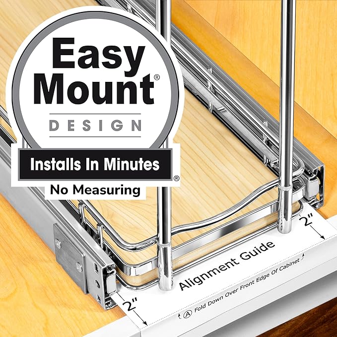 LYNK PROFESSIONAL® Élite™ Pull Out Spice Rack Organizer for Inside Kitchen Cabinets - 6" x 21" - Slide Out Drawer – Wood/Chrome Sliding Spice Organization for cabinet - Spice Racks - 6 Tier