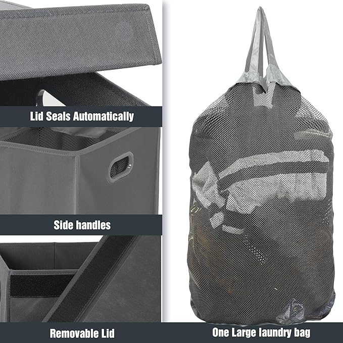 Simple Houseware Foldable Laundry Hamper Basket with Lid and Removable Bag, Dark Gray