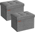 SONGMICS Small Folding Storage Ottoman, Set of 2, Foot Rest Stool, Cube Footrest, 12.2 x 16.1 x 12.2 Inches, 286 lb Load Capacity, for Living Room, Bedroom, Home Office, Dorm, Dark Gray ULSF102G21