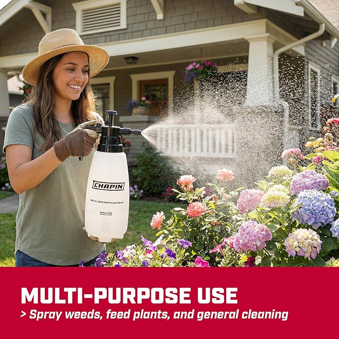 Chapin 10031 Handheld Pump Sprayer, 88oz, Multi‑Purpose, Lawn & Garden, Translucent Poly Tank, Adjustable Brass Nozzle, Thumb‑Trigger Lock & in‑Tank Filter for Fertilizer, Weed & Pest Applications