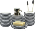 ZCCZ Black and White Bathroom Accessories Set, 4 Pieces - Toothbrush Holder, Soap Dispenser, Vanity Tray, Tumbler - Countertop Organizer for Bathroom Decor - Modern Accessory Set for Home and Office