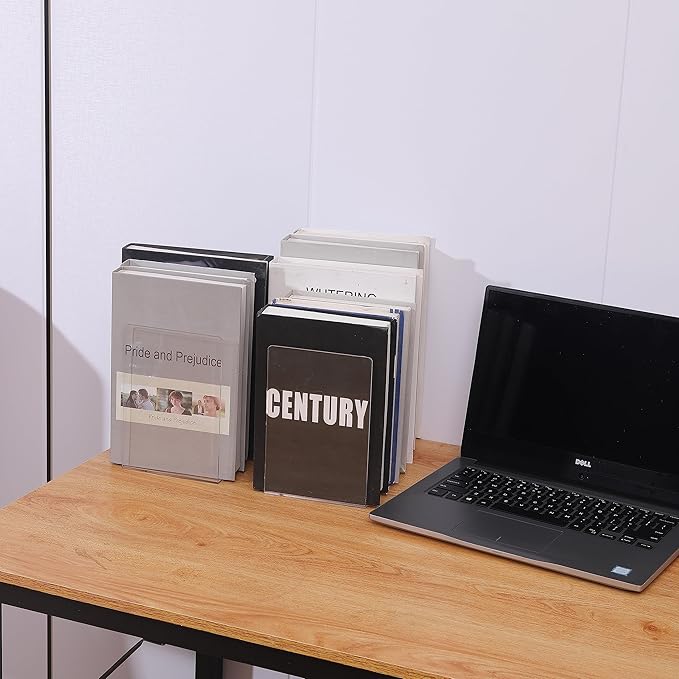 4pcs Clear Book Ends for Heavy Books,Acrylic Book Shelf Organizer for Desk,Plastic Heavy Duty Book Holders Stand and Invisible Bookshelf Dividers Decorative,Suitable for Office Home Weighted Bookends