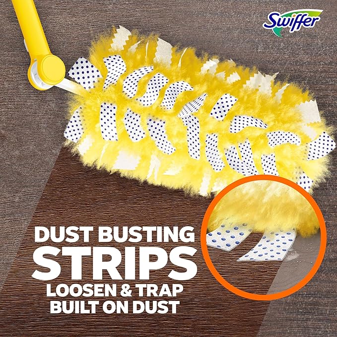 Swiffer Duster Kit with 3 ft Extendable Handle, Heavy Duty Dusting Starter Kit with 12 Refills, for Ceiling Fans, Vents and Hard to Reach Places