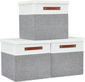 DECOMOMO Storage Basket with Lid, Storage Cubes with Handles, Fabric Box with Lid (Grey and White, 11” / 3 Pack)