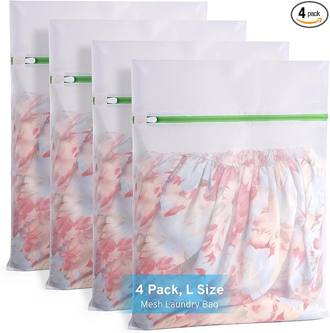 4 Pcs Mesh Laundry Bags Set for Delicates with AUTO-Lock Zipper, Lingerie Bags for Washing Delicates, Laundry Bags Mesh Wash Bags, Delicates Laundry Bag for Jeans,Blouse,Stocking,Bra(Large,20" x 16")