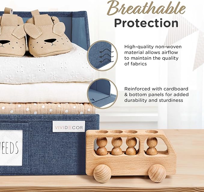 VIVIDECOR Trapezoid Storage Bins – 12x12x10 Fabric Storage Baskets, Collapsible Easy-Access Organiser Boxes for Baby Clothes, Kids Room Organizer – Navy Blue, 3 Pack