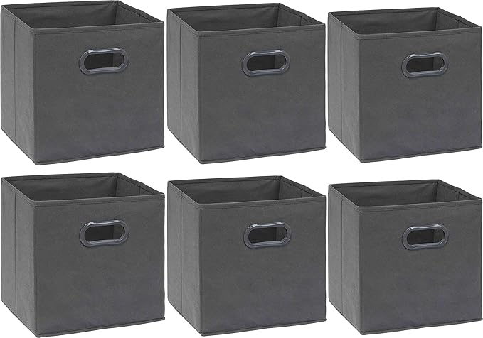 Simple Houseware Foldable Cube Storage Bins with Handles, 11-Inch, Dark Gray, 6-Pack, Fabric Cubes Organizer for Closet or Shelves