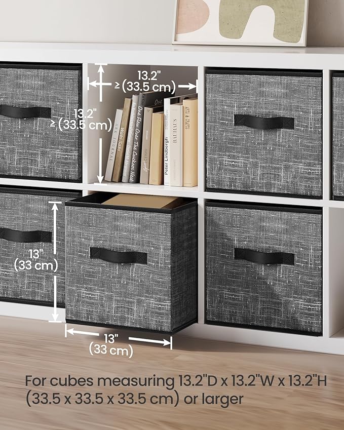SONGMICS Storage Cubes, 13-Inch Non-Woven Fabric Bins with Double Handles, Set of 6, Closet Organizers for Shelves, Foldable, for Clothes, Classic Black UROB033B01