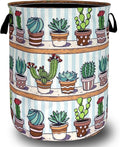 Cute Cactus Laundry Basket Tropical Cactus Flower Hamper Foldable Oxford Cloth Green Plants Colorful Tote Bag Clothes Toy Storage Bucket For Bathroom/Laundry Storage/Bedroom 18.9 x 16.5 Inch