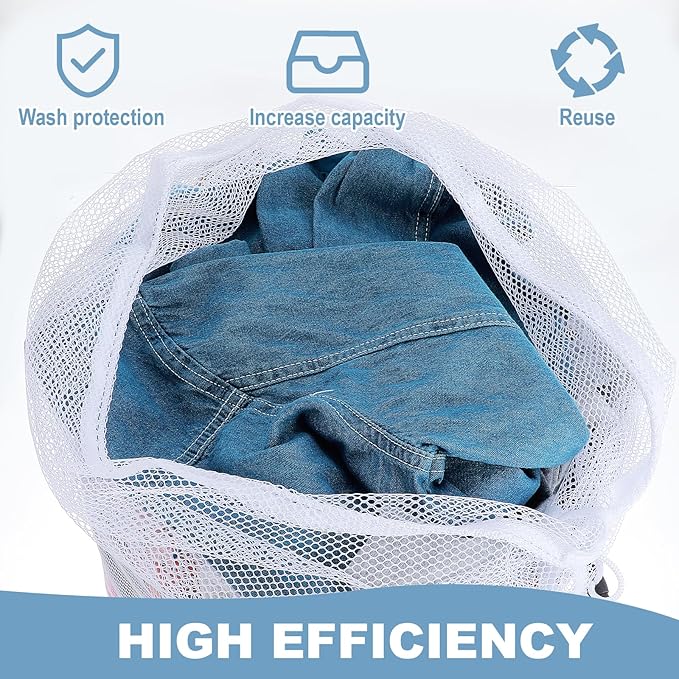 25 Pack Mesh Laundry Drawstring Bags, 20" x 24" Washing Machine Wash Bag Heavy Duty Washable Large Net Laundry Bag for Travel, College, Dorm, Apartment, Camping, Laundromat(White)