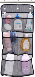 S&T INC. Shower Organizer, Shower Caddy or Bathroom Organizer with Quick Drying Mesh, 7 Pockets to Hold Shampoo, Soap, Loofah, and Cruise Ship Essentials, 14 Inch by 30 Inch, Black, 1 Pack