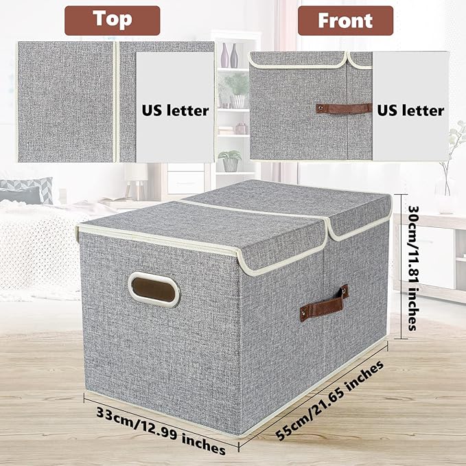 TYEERS Extra Large Collapsible Storage Bins with Lids and Compartments, Organizing Bins for Closet Storage, Clothes Storage, Cube Organizer for Home Office Storage - 2 Pack - Gray