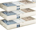 Under Bed Storage Containers with Window, Closet Organizers and Storage Bags, Foldable Underbed Storage Bags for Blankets, Clothing, Comforter, Linen Sheets, Wrapping Paper, 3 Pack, White Ivory
