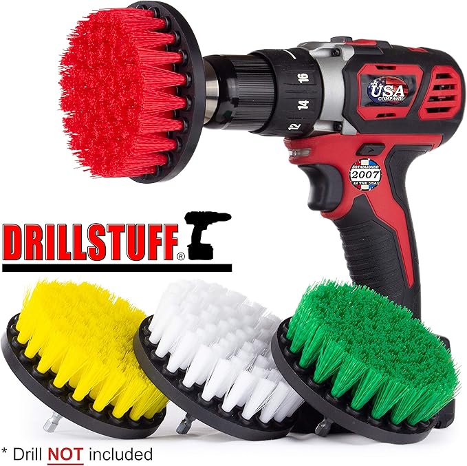 Drill Brush Attachment Power Scrubber Brush Set - 4in 4 Piece Soft, Medium and Stiff Power Scrubbing Brushes Drill Attachment – Spin Brushes for Cleaning Showers, Tubs, Bathroom, Tile, Grout, Carpet