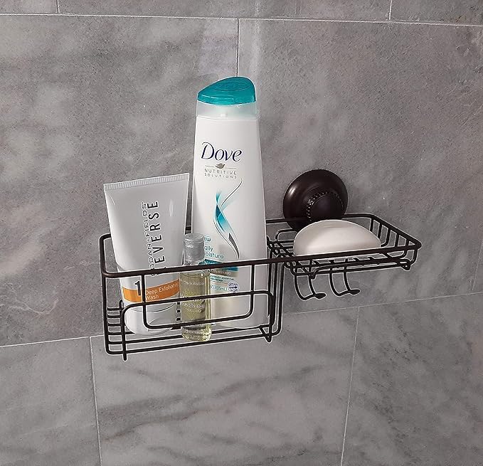 Gecko-Loc Large Combo suction cup wall mount bathroom shower caddy - shampoo storage basket shelf organizer caddie bath shelves - Bronze