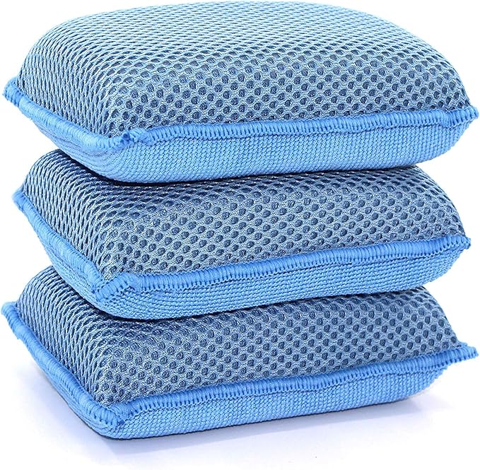 Miracle Microfiber Kitchen Sponge by Scrub-It - Non-Scratch Heavy Duty Dishwashing Cleaning sponges- Machine Washable - (Blue)