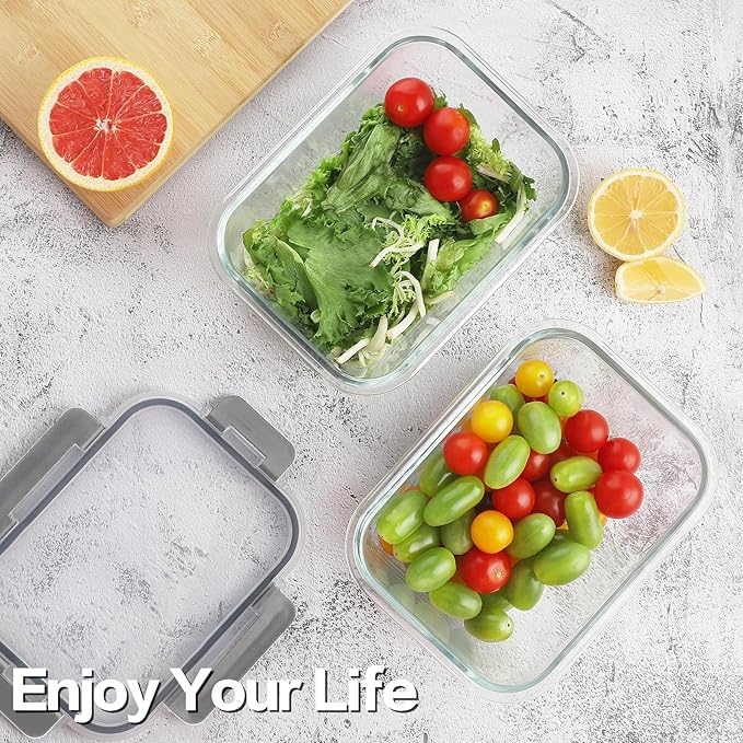 HOMBERKING 24pc Borosilicate Glass Food Storage Containers with Snap Locking Lids, Glass Meal Prep Containers, Airtight Lunch Boxes, Oven, Freezer and Dishwasher Safe, BPA Free, Kitchen Storage Set