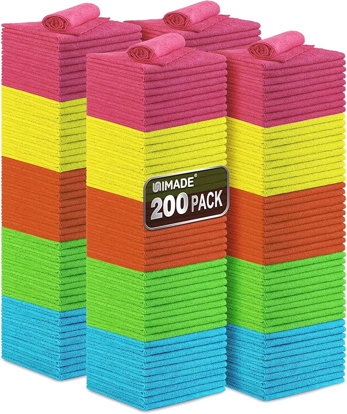 Microfiber Cleaning Cloth, 200PK Reusable Shop Rags Bulk Microfiber Cleansing Cloth Lint Free Cleaning-Towel for Car Kitchen Automotive Bar Mechanic Restaurant Garage,11.5"x11.5",Multicolor