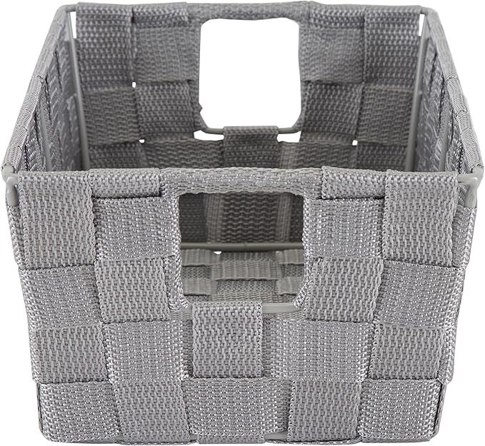 Simplify 2 Pack Small Woven Storage Shelf Basket | Organization | Bathroom | Accessories | Heather Grey